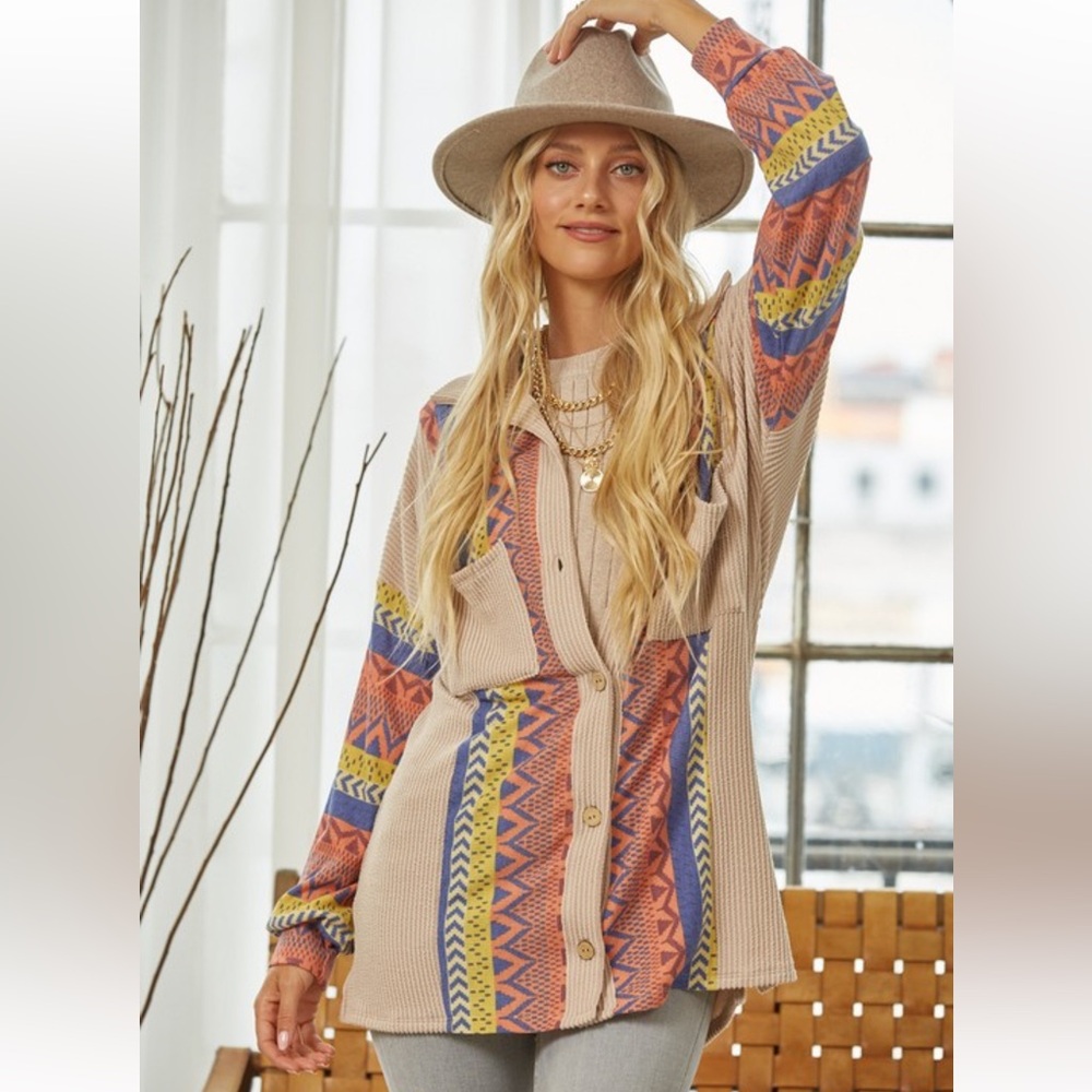 Colorful Patterned Button-Up Women Top